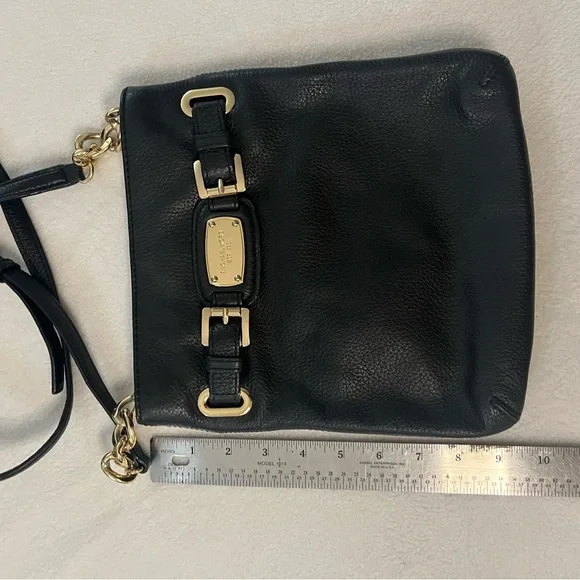 Michael Kors Hamilton Messenger Bag Crossbody Pebbled Leather Gold Accent, Black - Picture 5 of 7